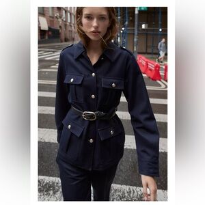Zara Dark Blue Utility Jacket with Belt